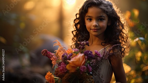 A young girl dressed as a fairy holding a bouquet AI Generative © Tebha Workspace