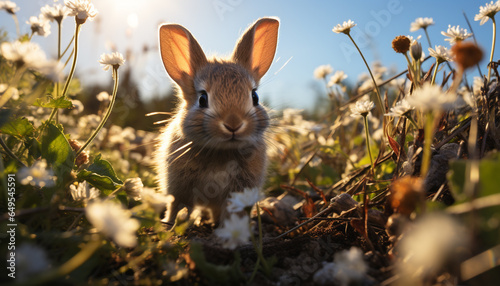Cute rabbit sitting in grass  enjoying the beautiful spring meadow generated by AI