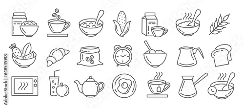 Breakfast and morning icons. Editable stroke outline icons set isolated on white background 