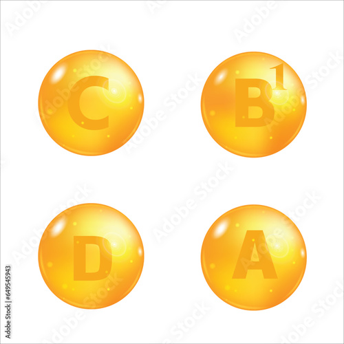 Set of multi vitamin complex. Vitamin A, B, C, D . Vector