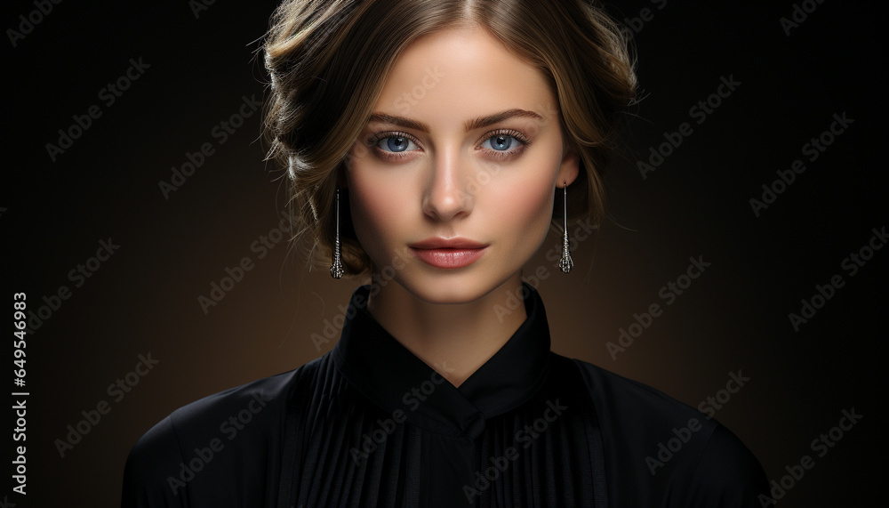 Beautiful woman with brown and blond hair, looking at camera generated by AI