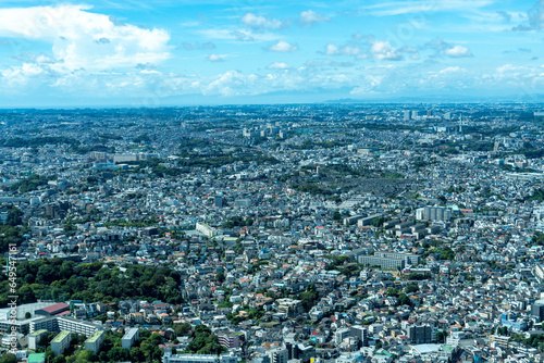高層ビルから望む横浜の市街地風景
