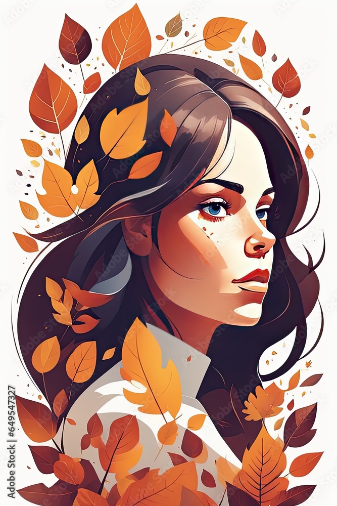 flat illustration girl surrounded in fall leaves graphic vector flat illustration girl surrounded in fall leaves graphic vector