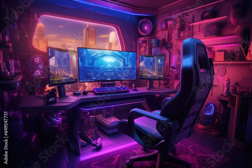 gaming studio set with gaming chair, pc computer, monitor