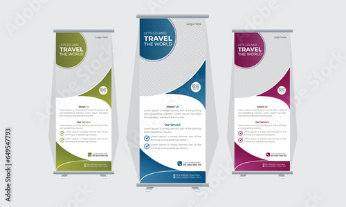 Agency stands roll up banner design stands template layout with 3 design , 3 color . editable roll-up banner vector template. Corporate business advertising marketing
Modern and colorful fluid style.