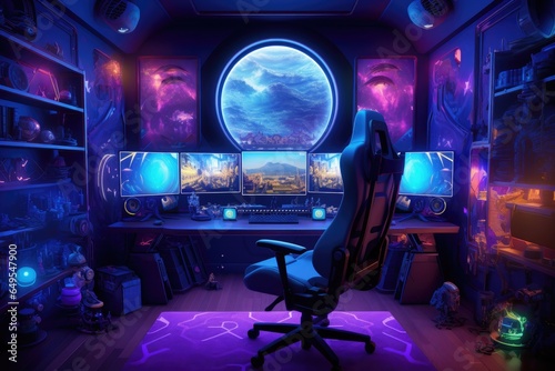gaming studio set with gaming chair, pc computer, monitor