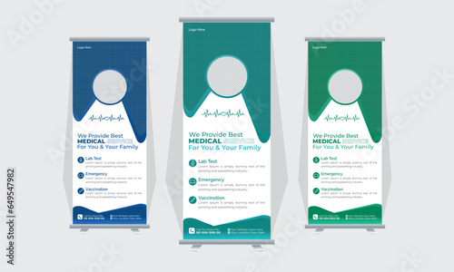 Agency stands roll up banner design stands template layout with 3 design , 3 color . editable roll-up banner vector template. Corporate business advertising marketing
Modern and colorful fluid style.