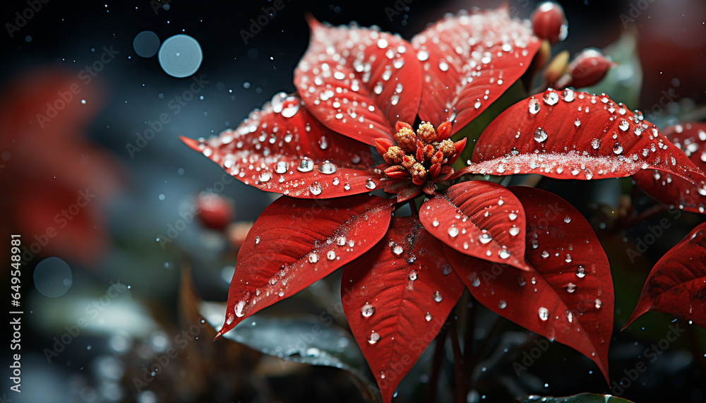 Fototapeta premium Freshness of nature in close up vibrant flower, wet with dew generated by AI