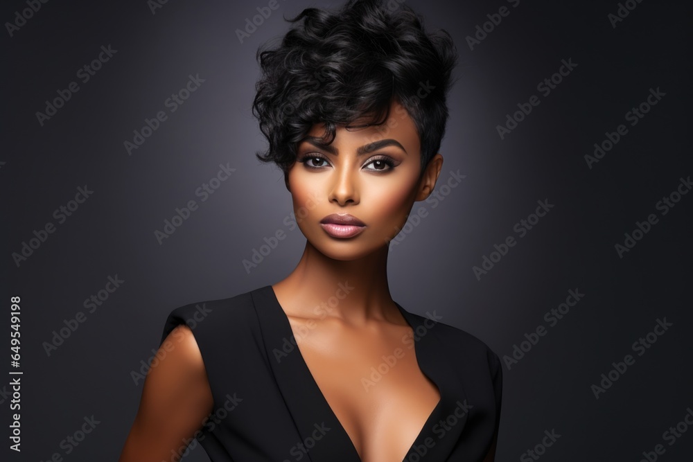 Portrait of a beautiful woman with a fashionable modern haircut. Hair care, hairstyles.