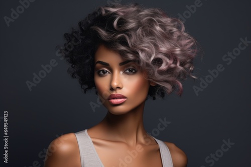 Portrait of a beautiful woman with a fashionable modern haircut. Hair care, hairstyles.