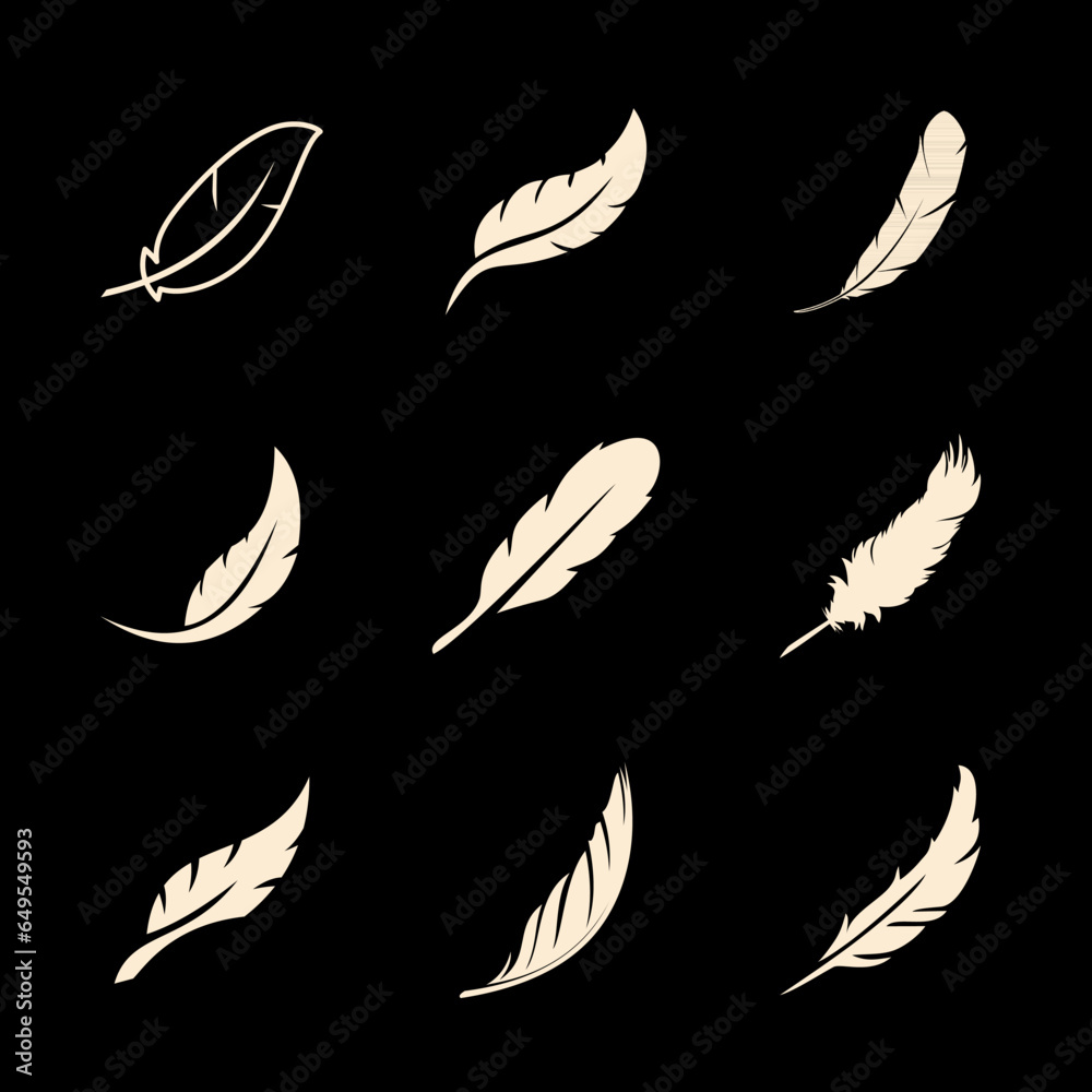 Fototapeta premium Vector group of white feather on black background. Easy editable layered vector illustration.