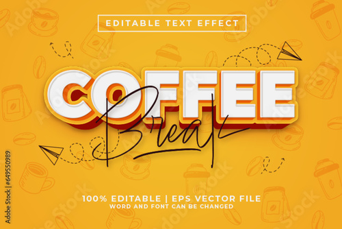 Coffee Break 3d Editable Text Effect Cartoon Style Premium Vector