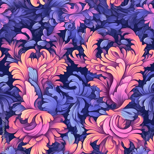 Rococo style synthwave colour pallette seamless pattern  AI Generated