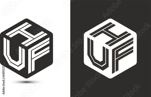 HUF letter logo design with illustrator cube logo, vector logo modern alphabet font overlap style.