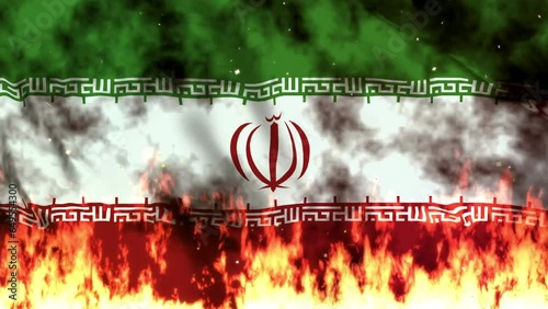 イランの国旗と炎