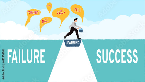 vector illustration of Business start from failure to success. move up motivation, the path to success - Vector