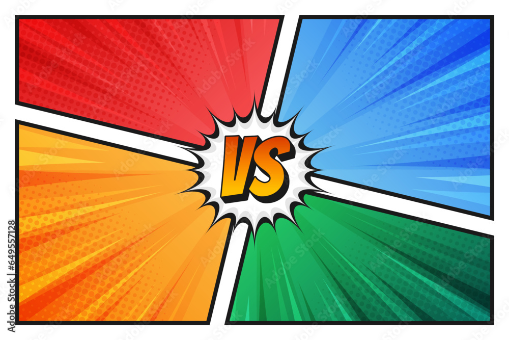 Blank colorful comic cartoon versus competitive background template ...