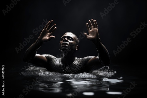 Baptism. Handsome black man in worship in the water