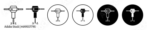 jackhammer icon. industrial drilling work tool with compressed pressure jack hammer symbol set. Hydraulic asphalt breaker equipment vector sign. Vibrating pneumatic chisel hammer machine line sign.