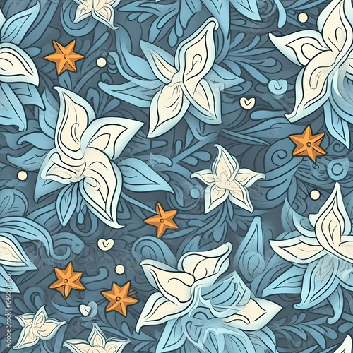 Sharp focused Illustrated floral seamless pattern  AI Generated