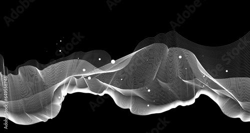 Vector wave lines flowing dynamic in black and white isolated on black and white background for concept of AI technology digital communication science music