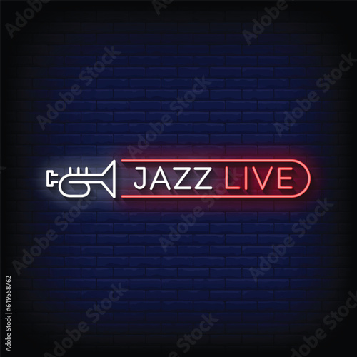 Neon Sign jazz live with brick wall background vector
