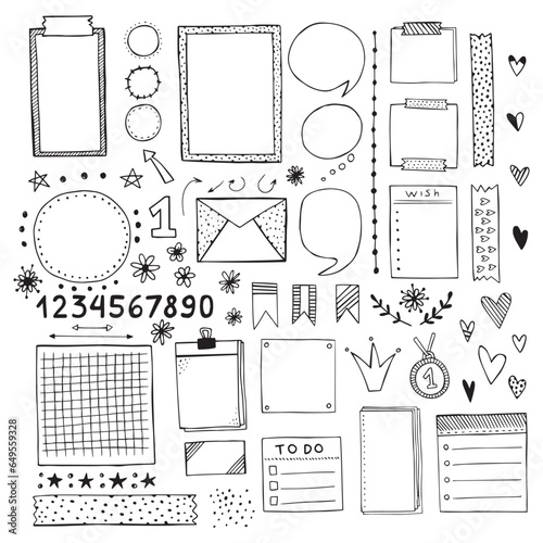 Doodle elements for notebook diary and planner clipart set