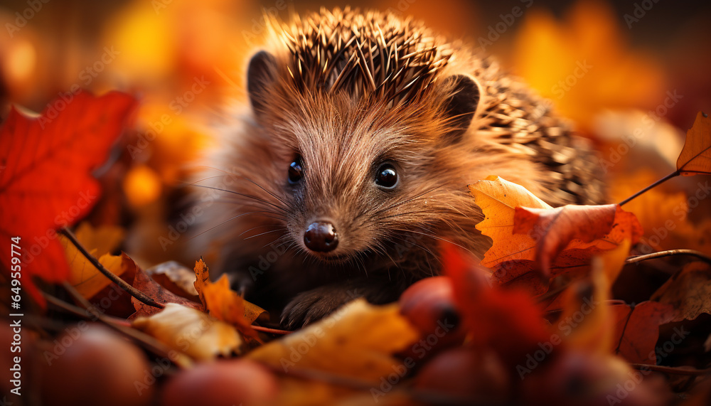 Cute hedgehog in autumn forest, fluffy fur and bristle generated by AI Cute hedgehog in autumn forest, fluffy fur and bristle generated by AI