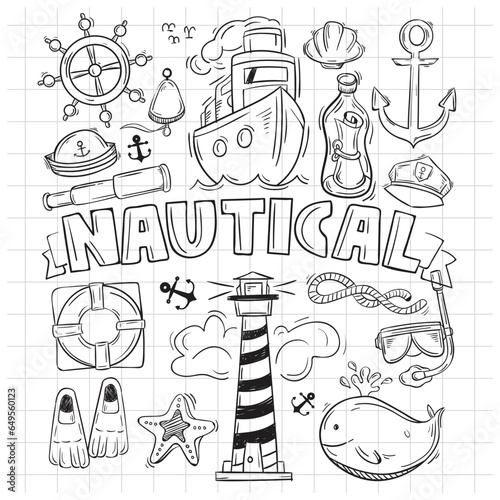 Hand drawn set of nautical element