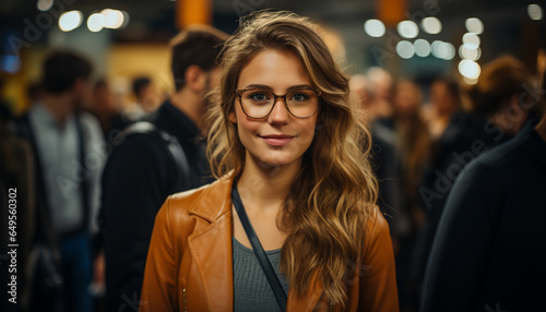 Young adults smiling, looking at camera, confident in city life generated by AI