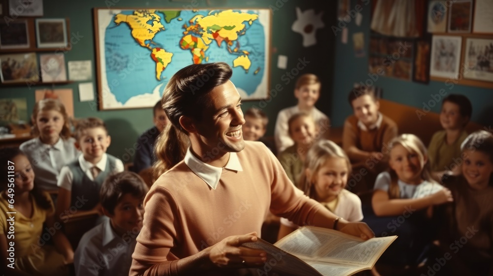 Teacher and Elementary Students in class room.