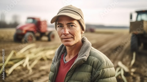 Farmer woman standing in farm.