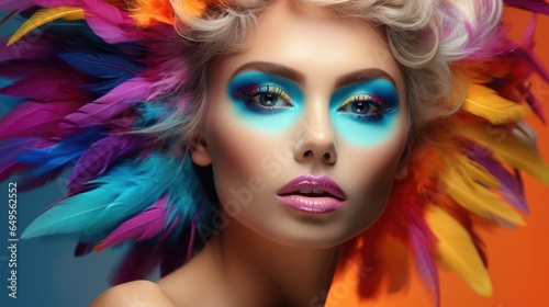Beautiful, Fashion portrait of model with creative vibrant color make-up.