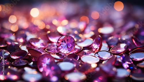 Shiny gemstone jewelry reflects luxury in vibrant, abstract colors generated by AI