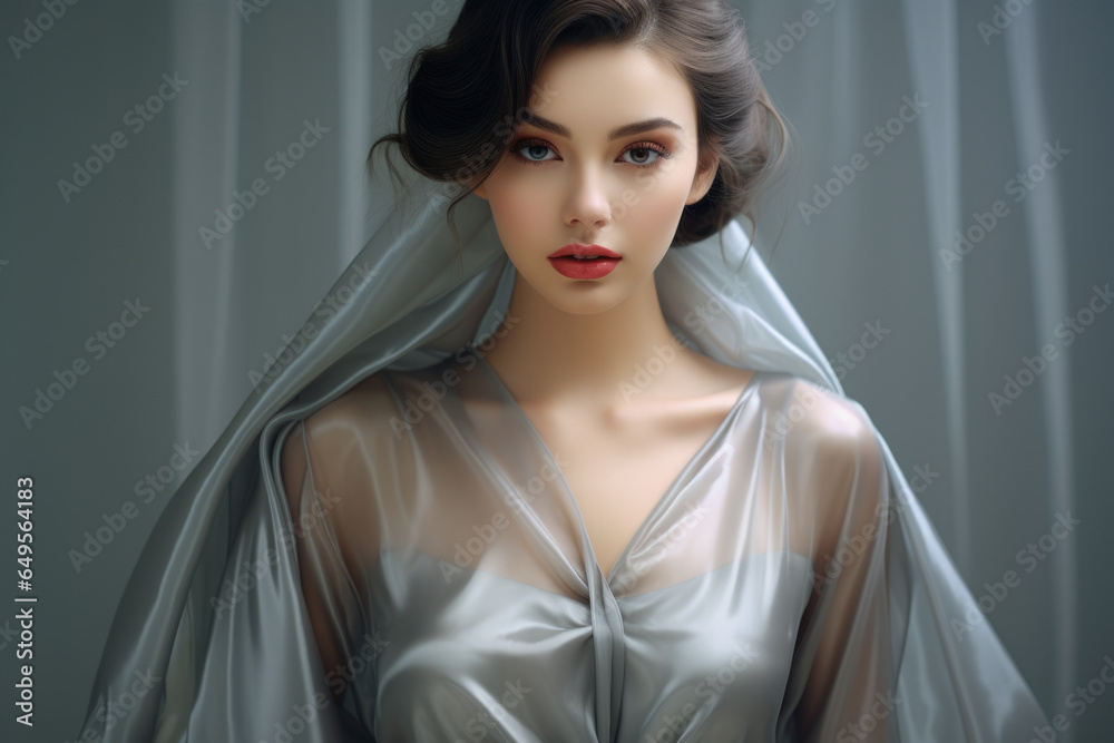 Woman wearing veil over her head. This image can be used to depict mystery, elegance, or cultural traditions. Woman wearing veil over her head. This image can be used to depict mystery, elegance, or cultural traditions.
