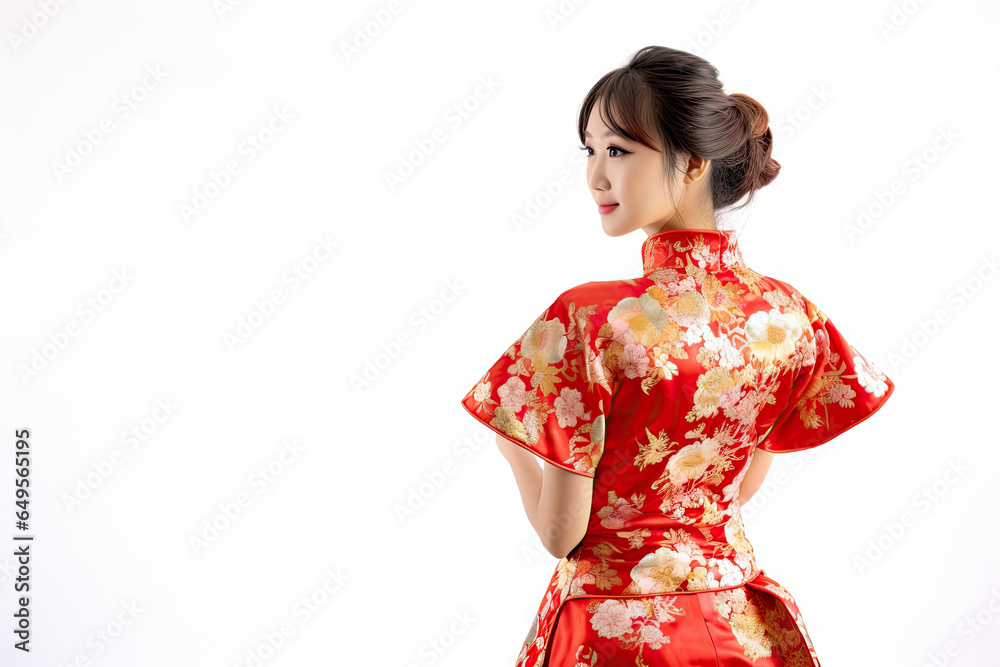 Portrait of a Chinese woman in Cheongsam clothing isolated on white background. Portrait of a Chinese woman in Cheongsam clothing isolated on white background.