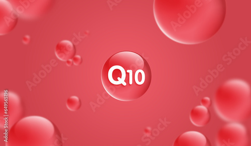 Drop water Q10 and structure. vitamin solution complex with chemical formula from nature. beauty treatment nutrition skin care design. medical and scientific concepts for cosmetic. vector.
