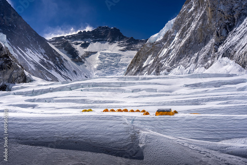 Tents of Everest camp 1 on Khumbu icefall, Nepal 