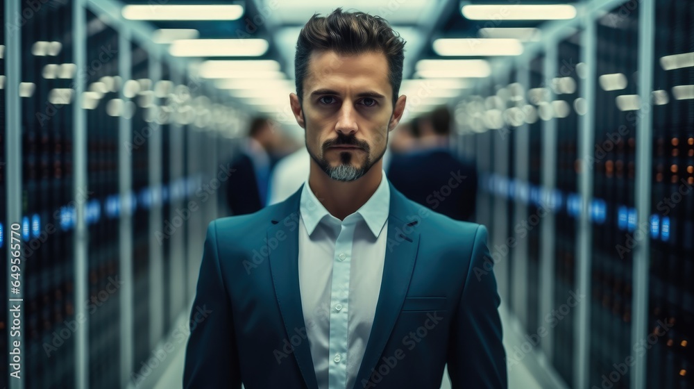 Portrait of man IT engineer standing in a data Room. Portrait of man IT engineer standing in a data Room.