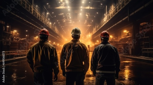 Workers working in heavy industrial plants.