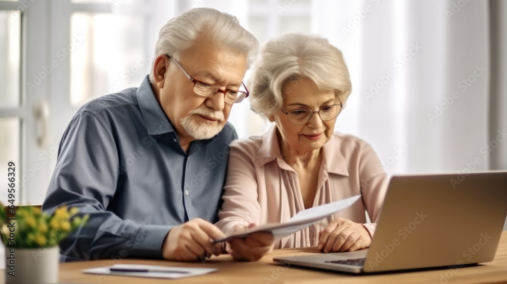 Senior couple calculating finances or taxes at home, Pension calculation concept. Senior couple calculating finances or taxes at home, Pension calculation concept.