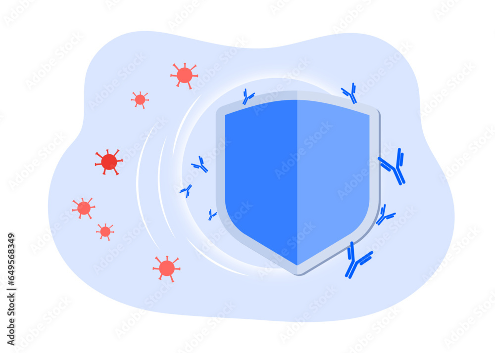 Immunity shield protecting from viruses vector illustration. Human body