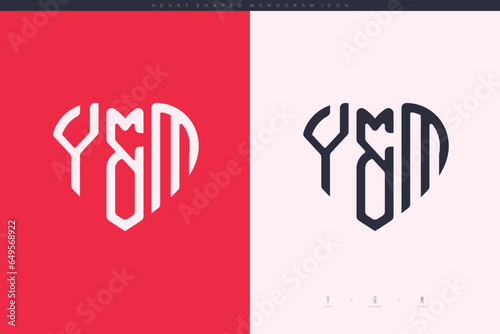 Initial YM letters with red heart and love logo flat icon monogram concept