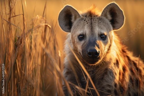 Spotted hyena in dry tall grass