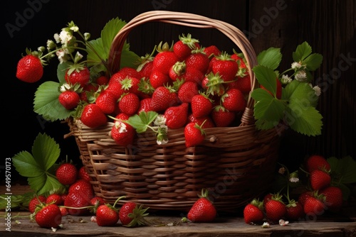 Fresh harvest of strawberries in a basket