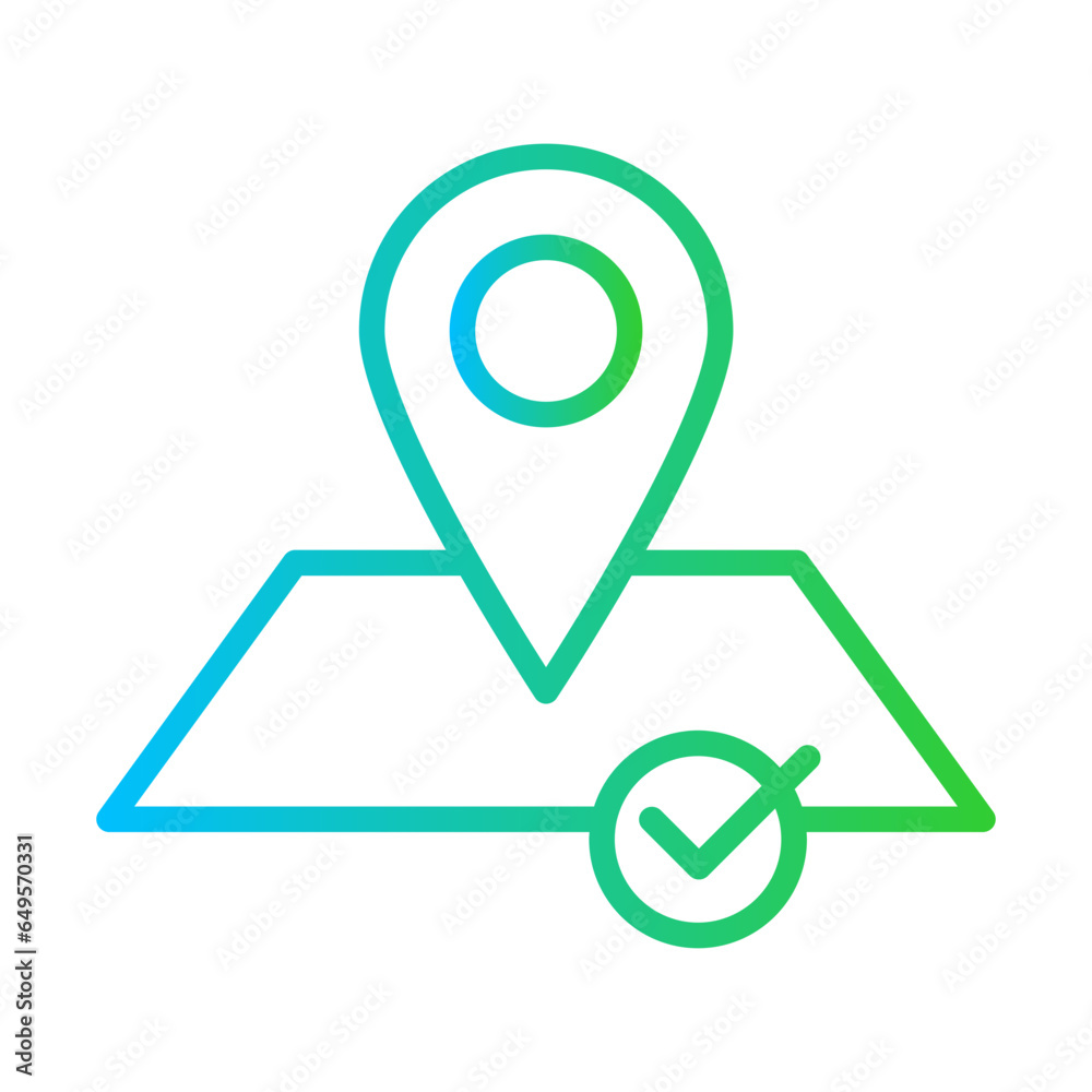 Approval location approval icon with blue and green gradient outline. location, pin, map, check, mark, navigation, approved. Vector illustration Approval location approval icon with blue and green gradient outline. location, pin, map, check, mark, navigation, approved. Vector illustration