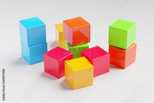 colored children cubes on white background, 3d illustration