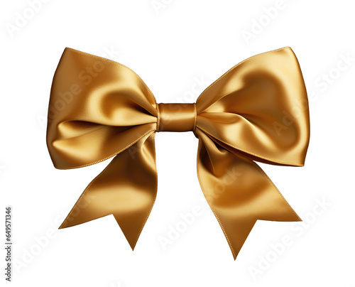 Gold ribbon bow isolated on transparent background. PNG file, cut out
