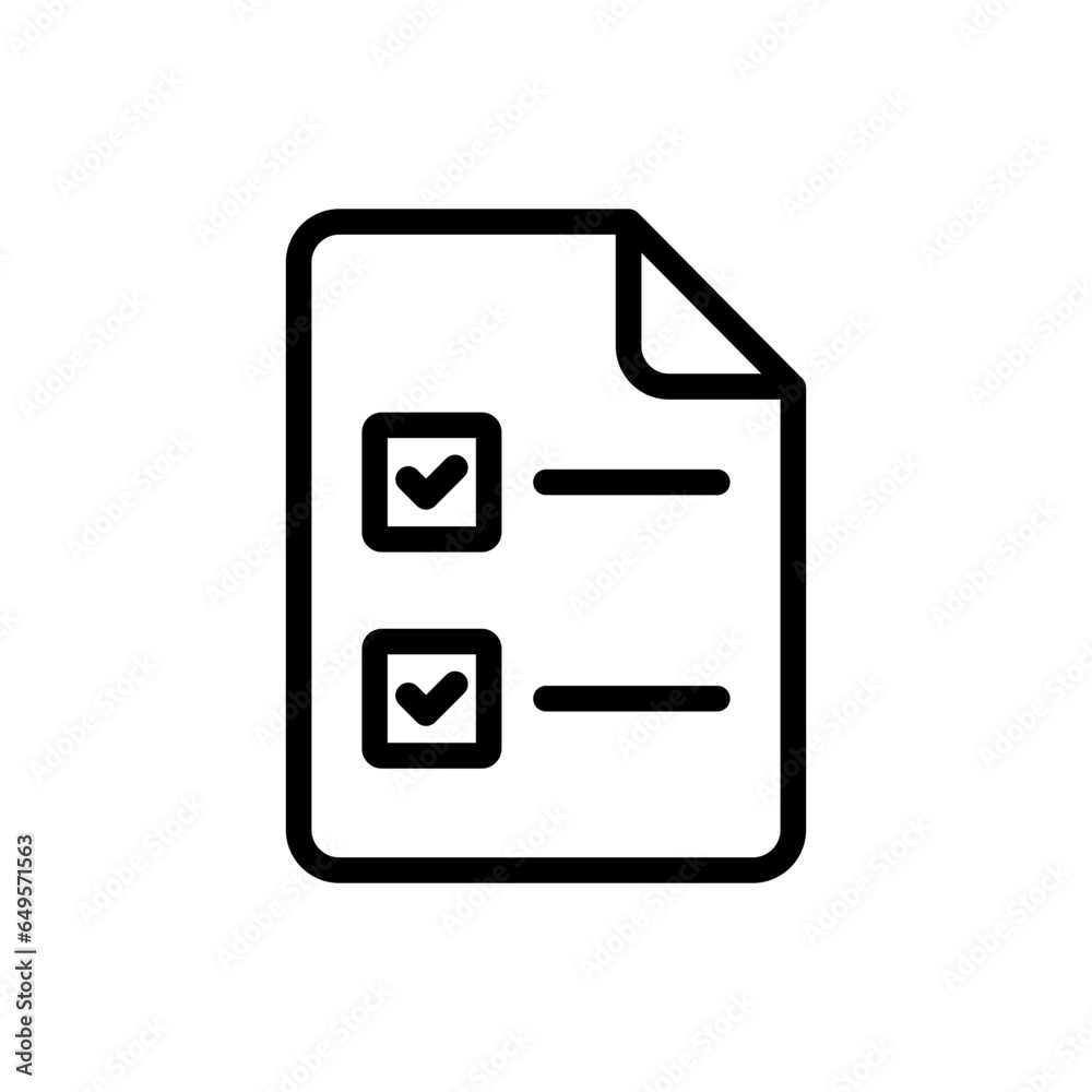 Checklist approval icon with black outline. checklist, check, list, mark, tick, sign, business. Vector illustration Checklist approval icon with black outline. checklist, check, list, mark, tick, sign, business. Vector illustration