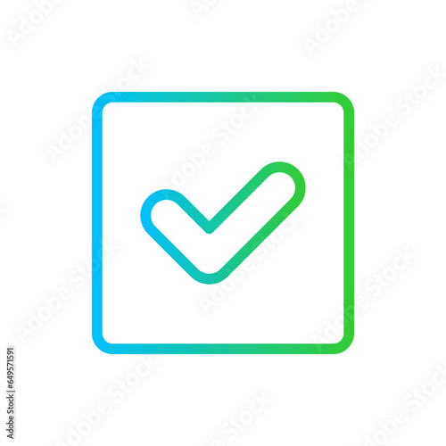 Checked approval icon with blue and green gradient outline. mark, ok, yes, checklist, tick, check, checkmark. Vector illustration